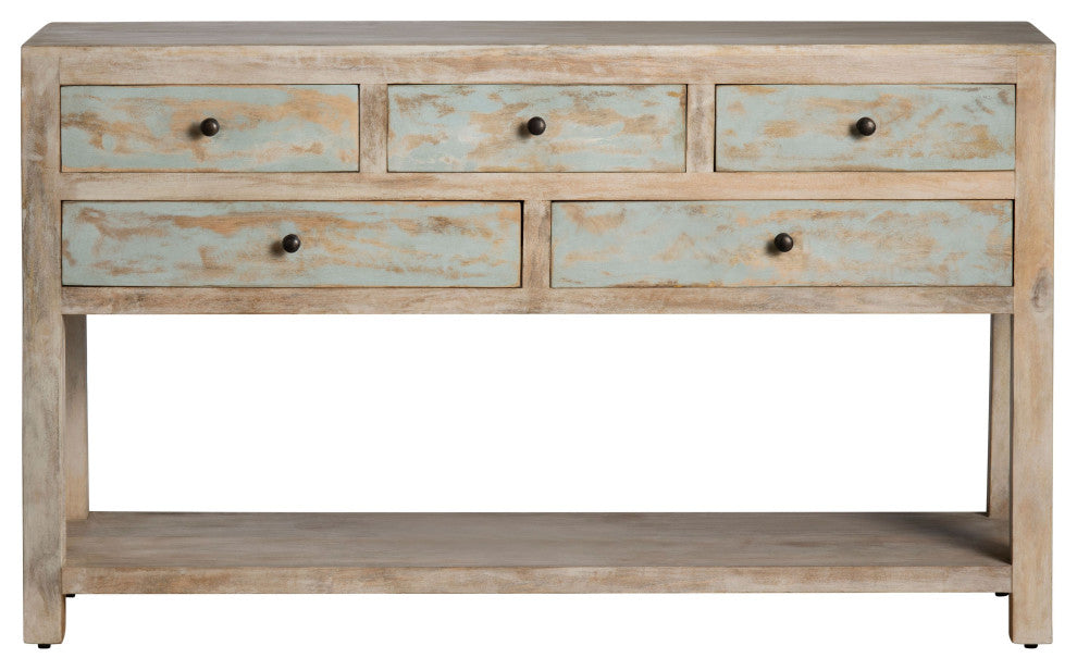 Grand Harbor 5-Drawer Mango Wood Console Table, Brown