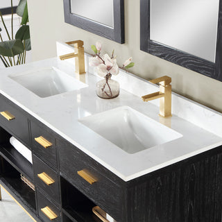Kesia Black Oak Bathroom Vanity Set, 60", With Mirror