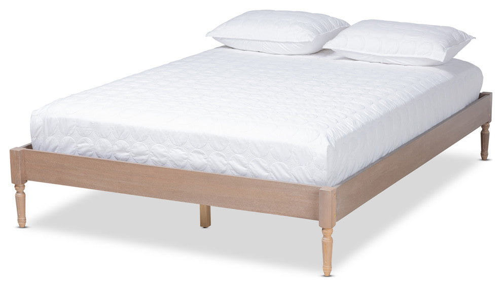 Landry French Bohemian Antique Oak Wood Full Size Platform Bed Frame