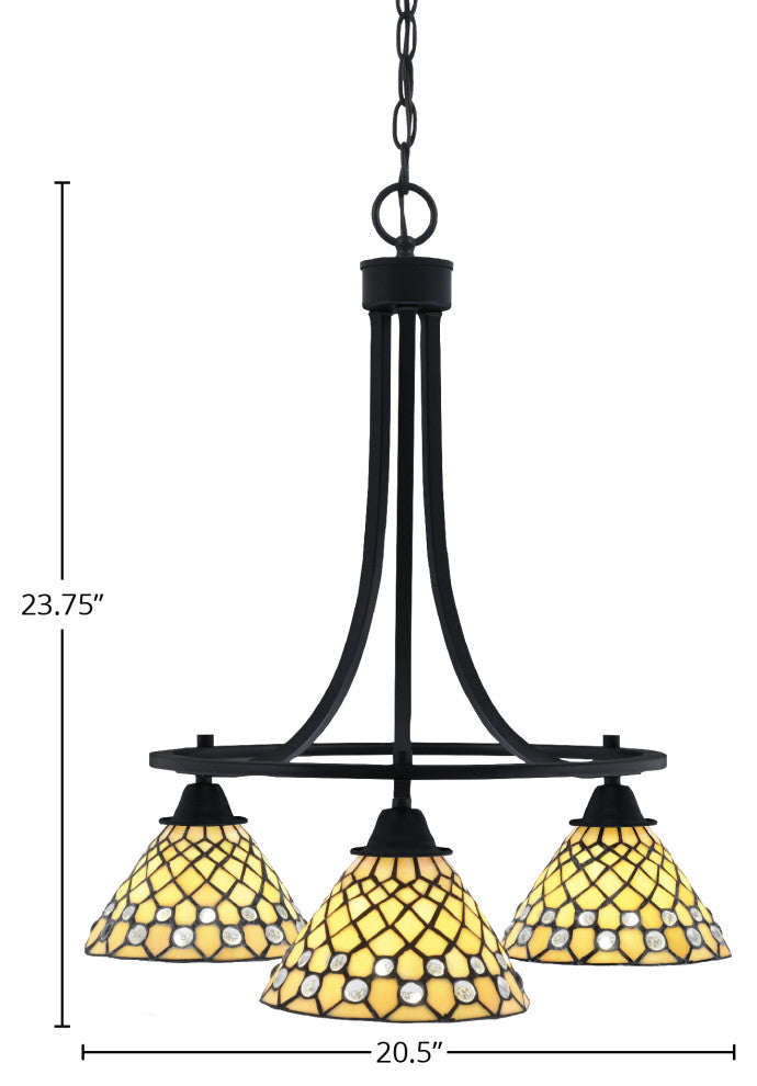Paramount Downlight 3-Light Chandelier, Matte Black, 7" Starlight Art Glass