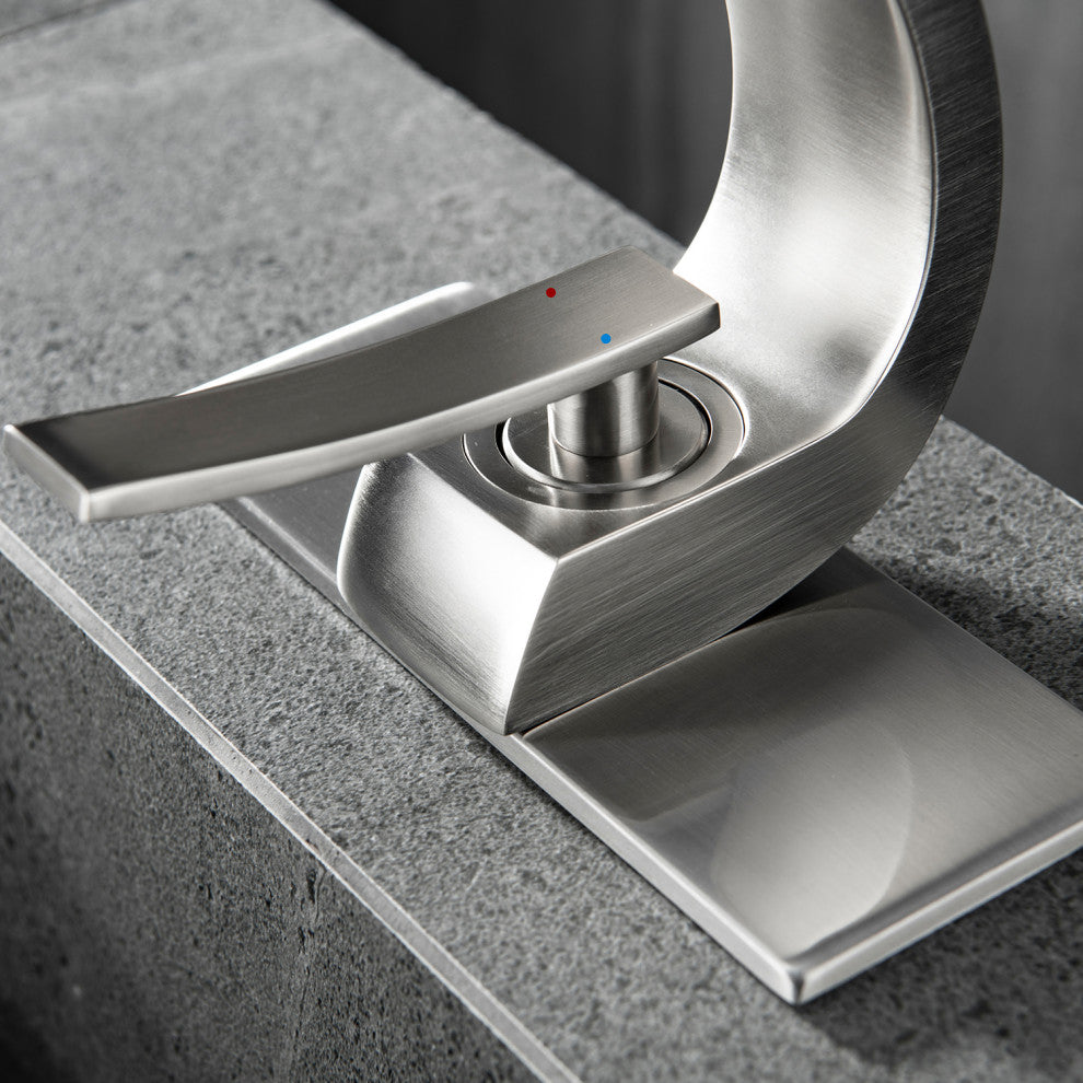 Single Hole Bathroom Sink Faucet With 6-inch Deck Plate, Brushed Nickel