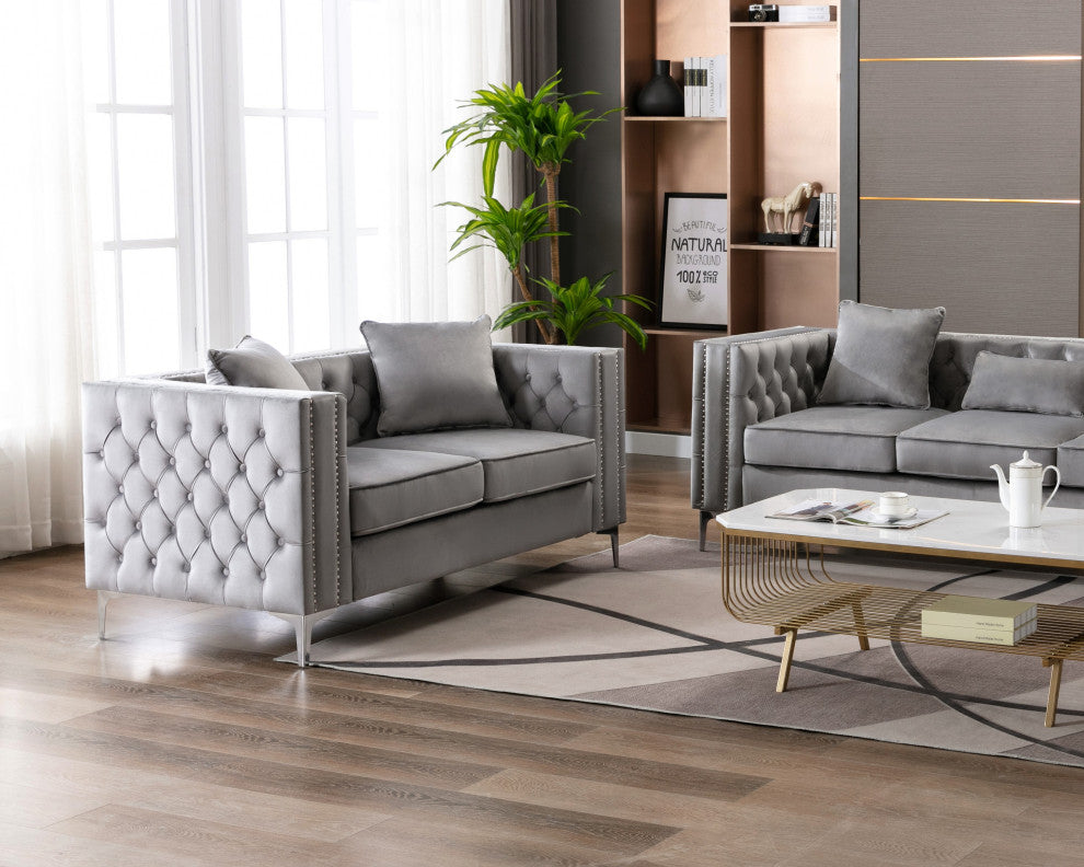 Lorreto Velvet Loveseat, Gray