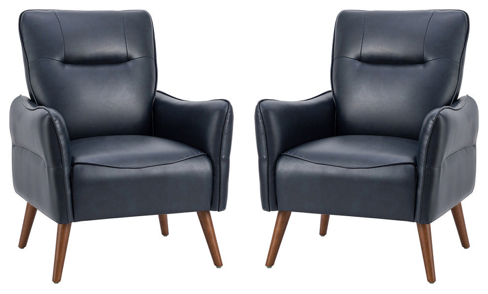Vegan Leather Armchair Set of 2, Navy