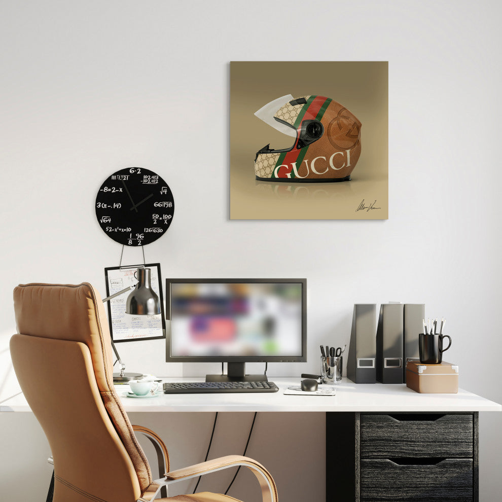 "Gucci Fabulous Helmet" Frameless Floating Tempered Glass Panel Graphic Wall Art
