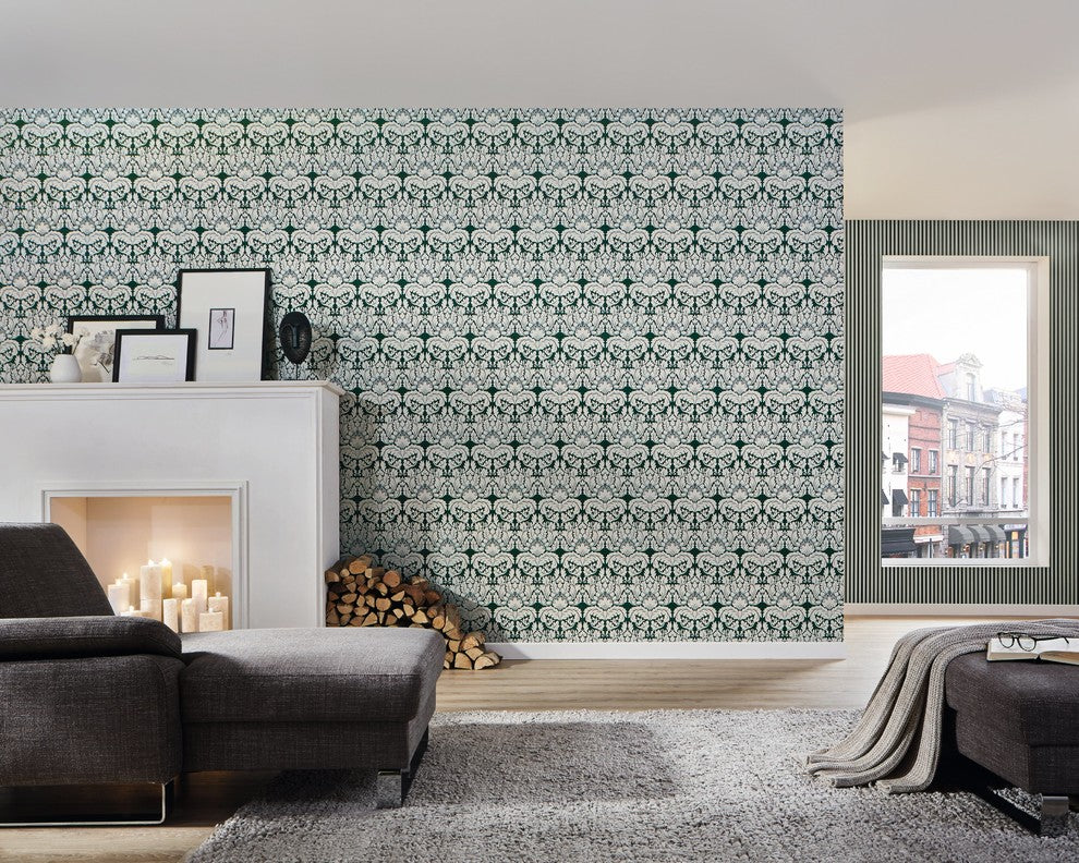 Metropolis 2, Urban Graphic Stripes Floral Plain Light Green Wallpaper Roll