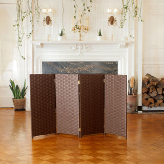 3 ft. Short Woven Fiber Room Divider 4 Panel Dark Mocha