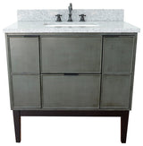 37" Single Vanity, Linen Gray Finish With Gray Granite Top And Rectangle Sink