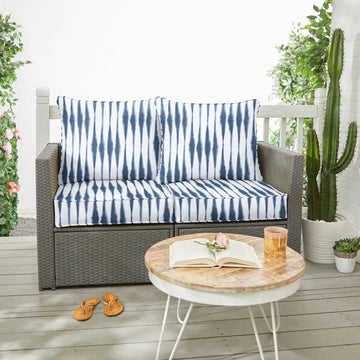 Sorra Home Salix Vintage Indigo Deep Seat Loveseat Pillow Cushion Set, 25x23x5