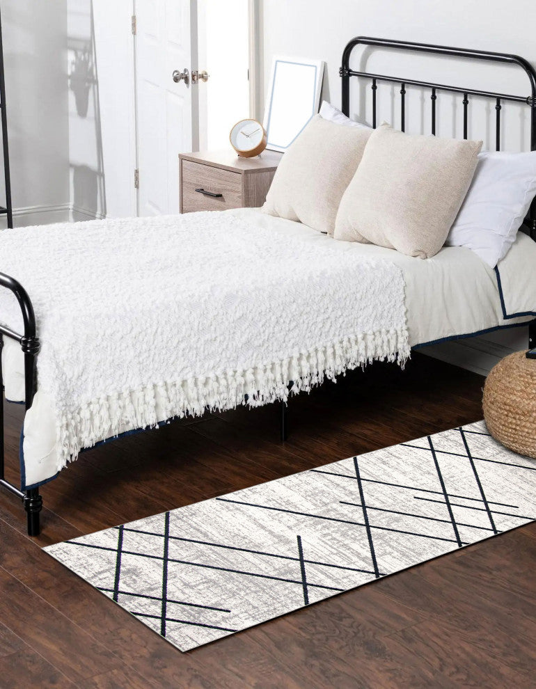 Aqua Damali Area Rug, Ivory/Blue, 2'6"x8'