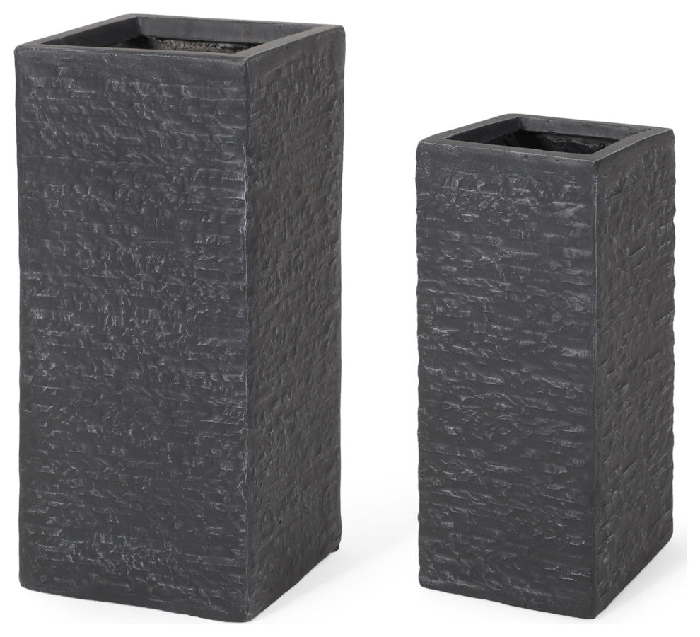 Leiman Outdoor Medium and Small Cast Stone Planters, Set of 2