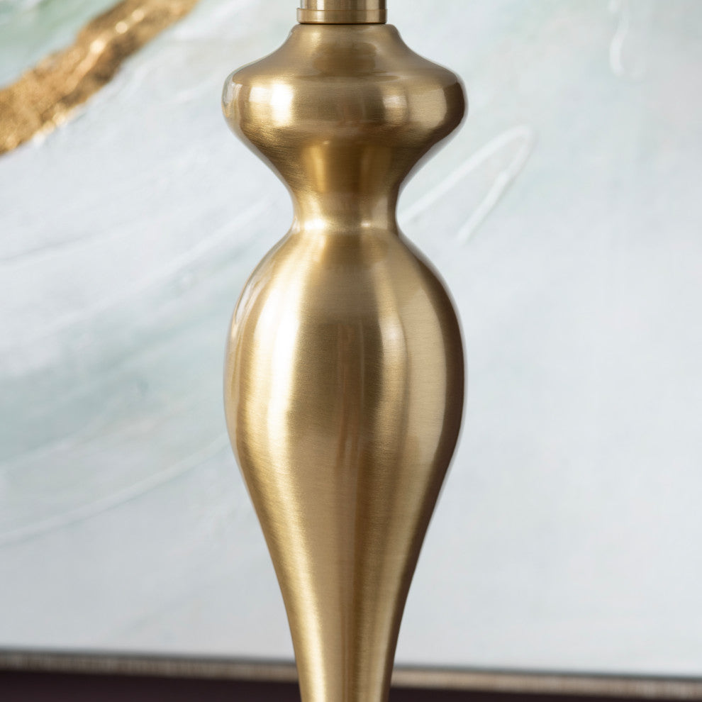 25.5"H Gold Steel Table Lamp Set with White Linen Shade