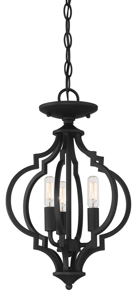 3-Light Convertible Semi-Flush or Pendant, Matte Black