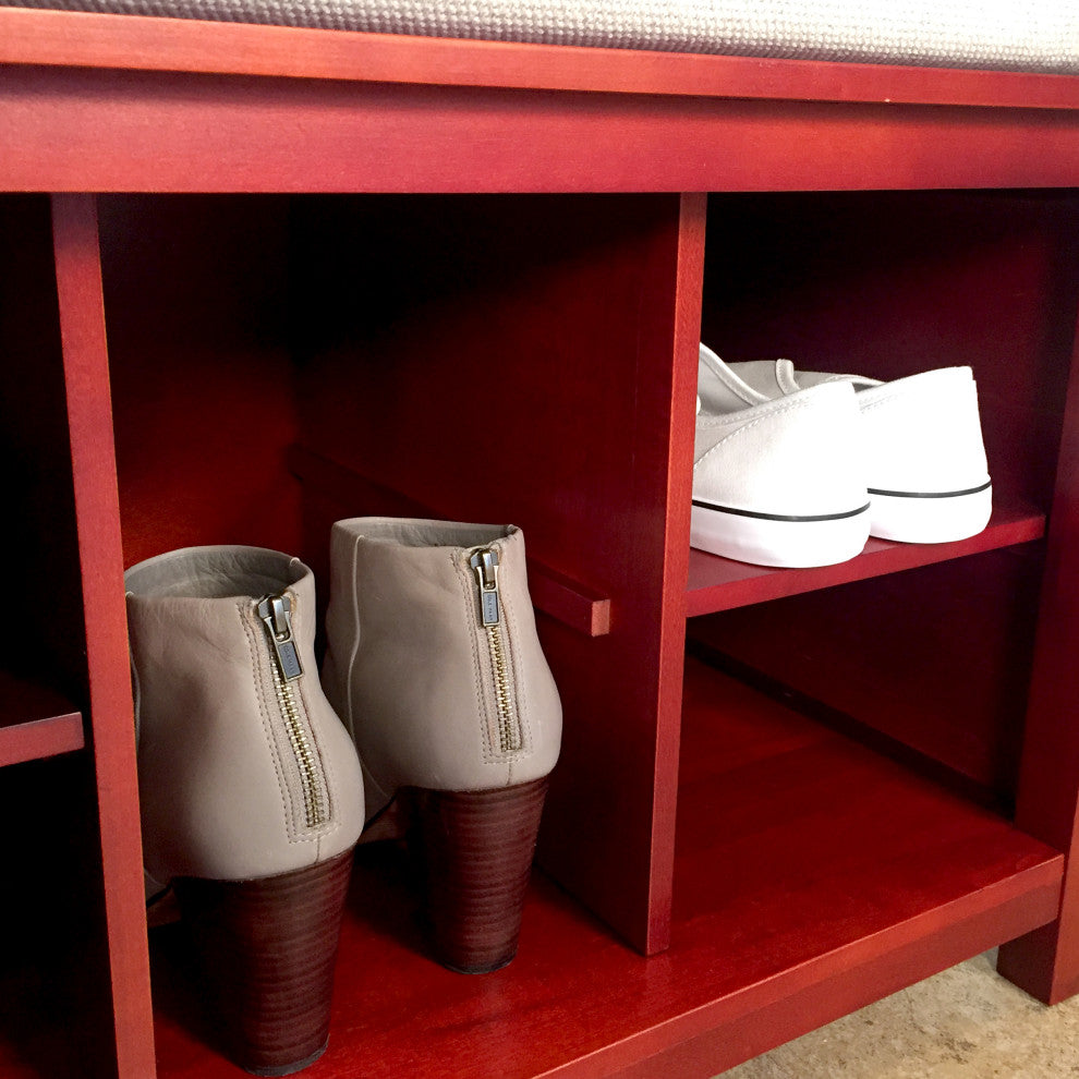 Wood Shoe Storage Bench, Red Mahogany