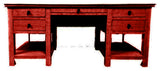 Rustic Executive Home Office Desk With Open Storage, Persimmon Red