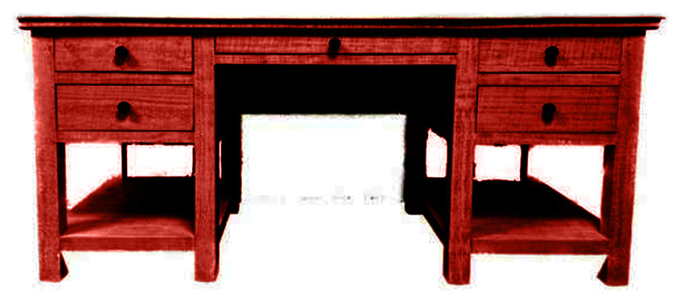 Rustic Executive Home Office Desk With Open Storage, Persimmon Red