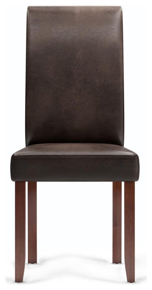Acadian Parson Dining Chair, Set of 2, Distressed Brown Faux Leather