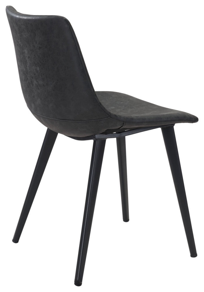 Dining Chair, Set of 2, Faux Vinyl Leather, Steel, Vintage Black, Cafe Bistro