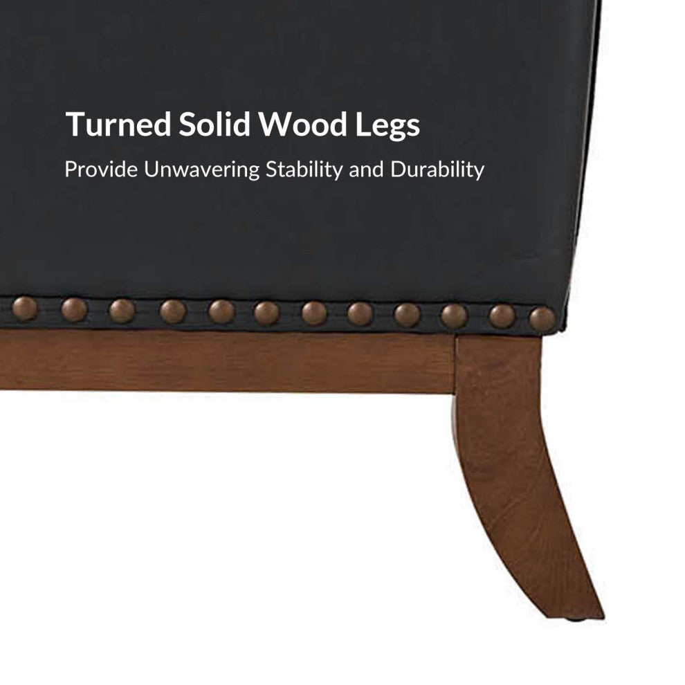 30"W Mid-Century Style Genuine Leather Armchair With Solid Wood Frame, Black