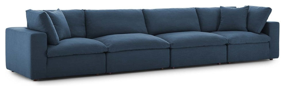 Commix Down Filled Overstuffed 4 Piece Sectional Sofa Set, Azure