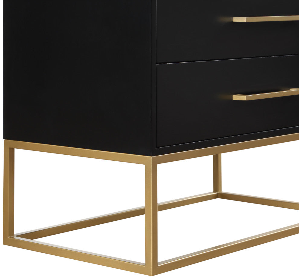 Maxine Wood Chest With Durable Brushed Gold Metal Base, Rich Black Finish