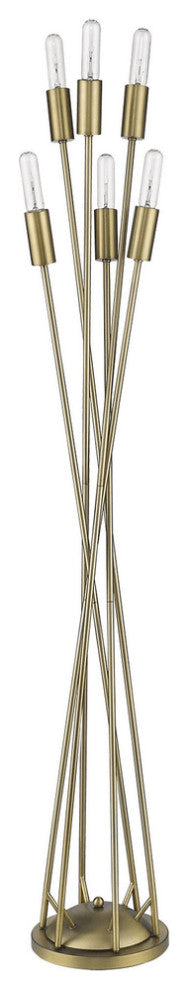 60" Brass Six Light Torchiere Floor Lamp