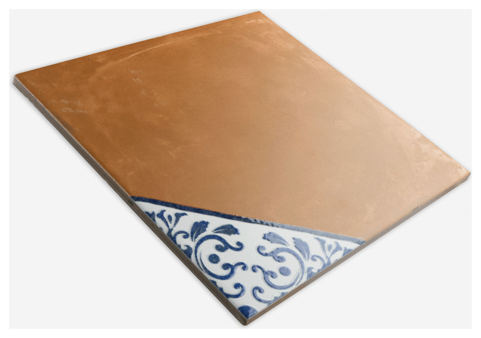 Sentier des Ocres Deco Blue Porcelain Floor and Wall Tile, Deco