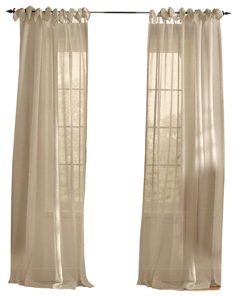 Vienna Tie-Top Sheer Window Curtain, Flax, 52"x95"