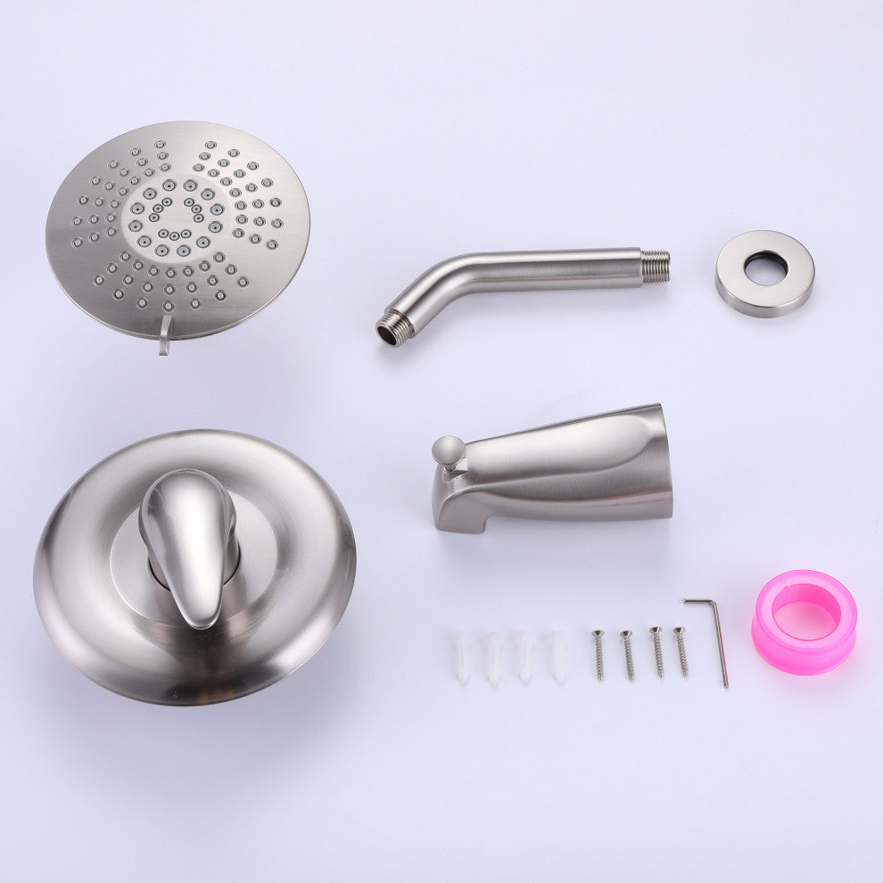 Tub and Shower Faucet Set with Rough-in Valve and Multi-function Showerhead, Bru