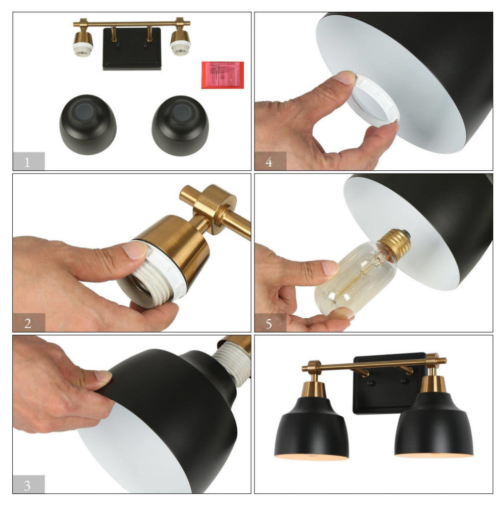 LNC 4-Light Modern Matte Black & Polished Gold Dome Vanity Lights for Bathroom, 2 Lights