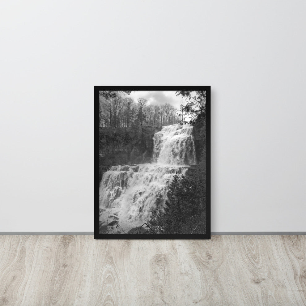 Chittenango Waterfall in Black and White Framed Photo Paper Wall Art Prints, Black, 18" X 24"