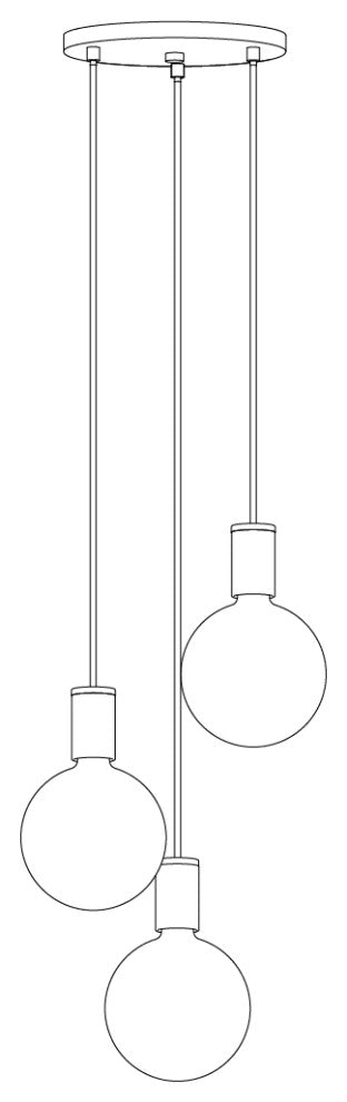 Small Canopy Black, Brass Grip With 3 Oak Pendants & 3 Sphere IV