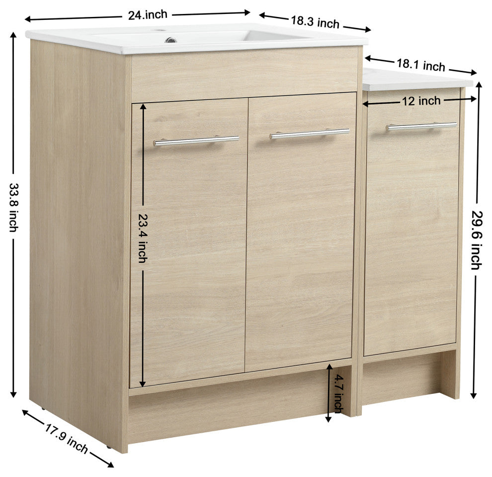 36 inch Plywood Freestanding Bathroom Vanity Set with Integrated Ceramic Sink