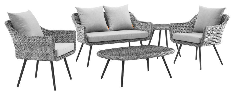 Endeavor 5Pc Outdoor Patio Loveseat Armchair Coffee Table Set EEI3178GRYGRYSET