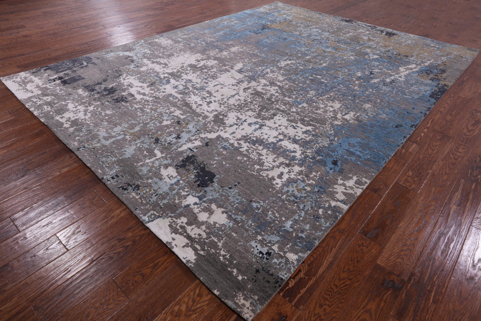 9' 0" X 12' 3" Wool and Silk Handmade Abstract Rug Q6229