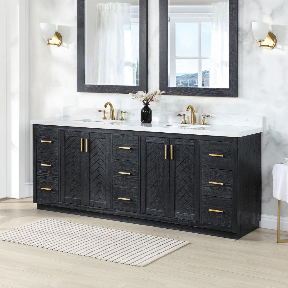 Altair Gazsi Black Oak Bathroom Vanity Set, 84", Without Mirror