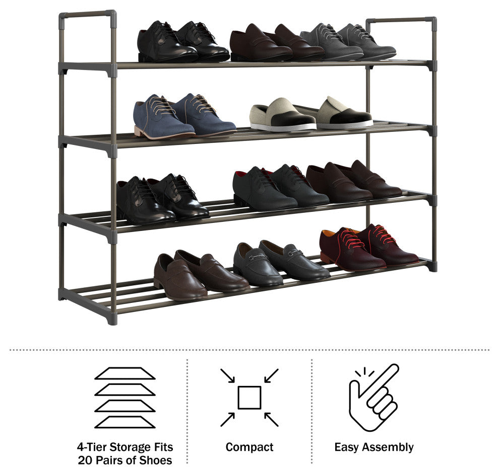 Shoe Rack 4-Tier Shoe Organizer for Closet, Bathroom, Entryway Holds 20 Pairs