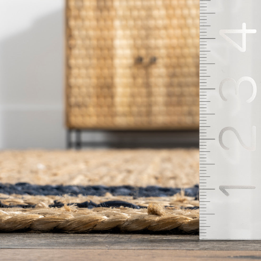 Nuloom Jute Braided Border Area Rug, Navy 6'round