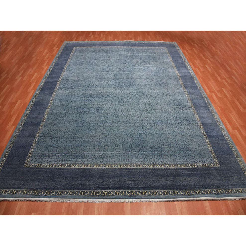 Blue Hand Knotted Modern Design Pure Wool Oversized Oriental Rug, 12'0"x15'4"