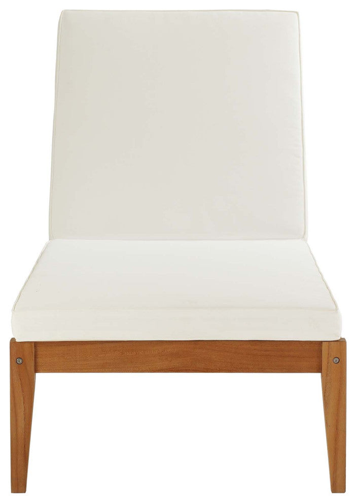 Modern Outdoor Patio Lounge Chaise Chair and SideTable Set, Wood, Natural White