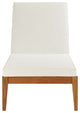 Modern Outdoor Patio Lounge Chaise Chair and SideTable Set, Wood, Natural White