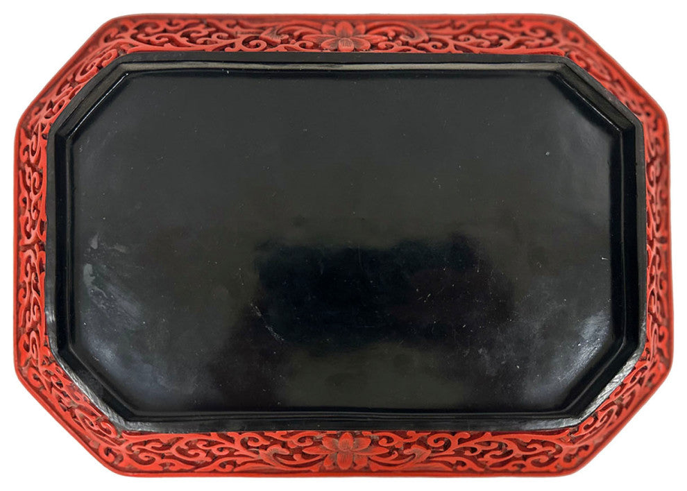 Consigned Mid-20th Century Chinese Hand Carved Cinnabar Lacquer Plate