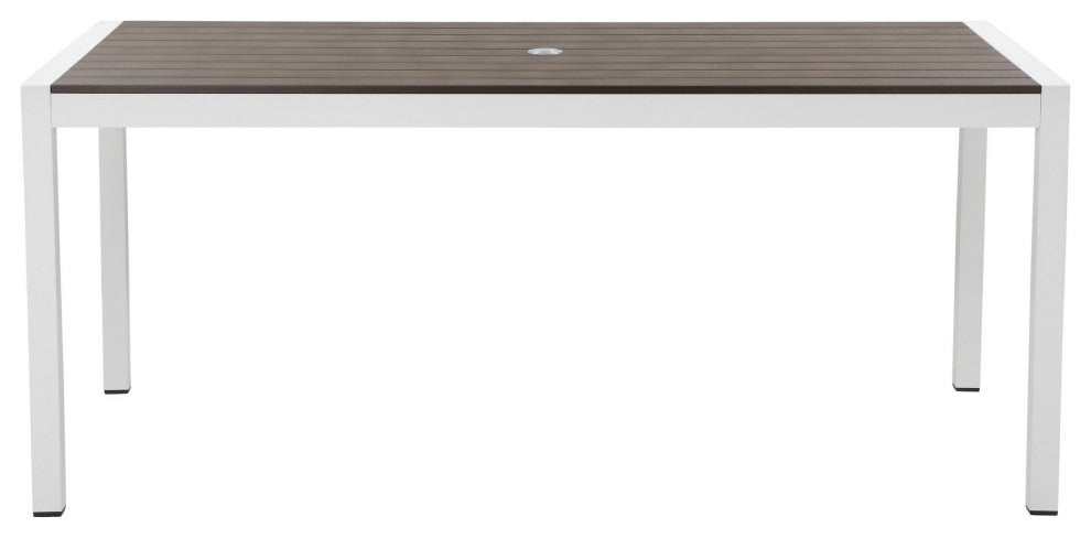 Benzara BM287830 Outdoor Dining Table, Gray Polyresin Top, White Aluminum Frame