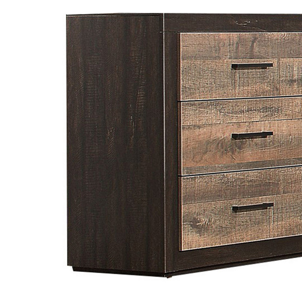 Benzara BM219824 Contemporary Style Dresser With 6 Drawers, Light and Dark Brown