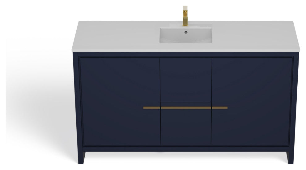 The Esconde Bathroom Vanity, Single Sink, 60", Blue, Freestanding