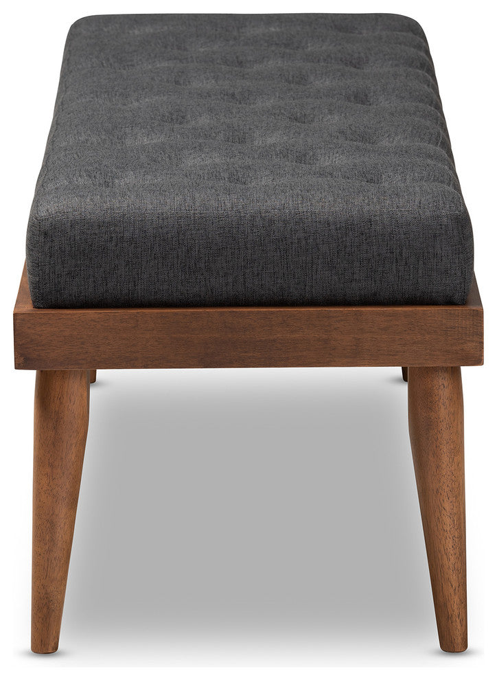 Louie Dark Gray Fabric Upholstered and Button Tufted Wood Bench