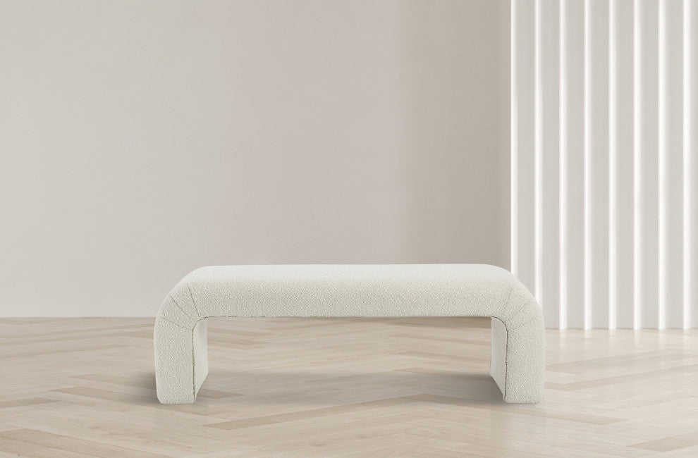 Niagara Boucle Fabric Upholstered Bench, Cream, 52" Wide