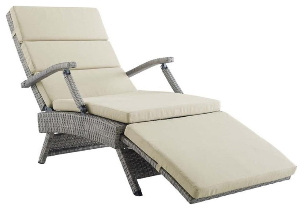 Modway Envisage Outdoor Patio Wicker Rattan Lounge Chair in Light Gray/Beige