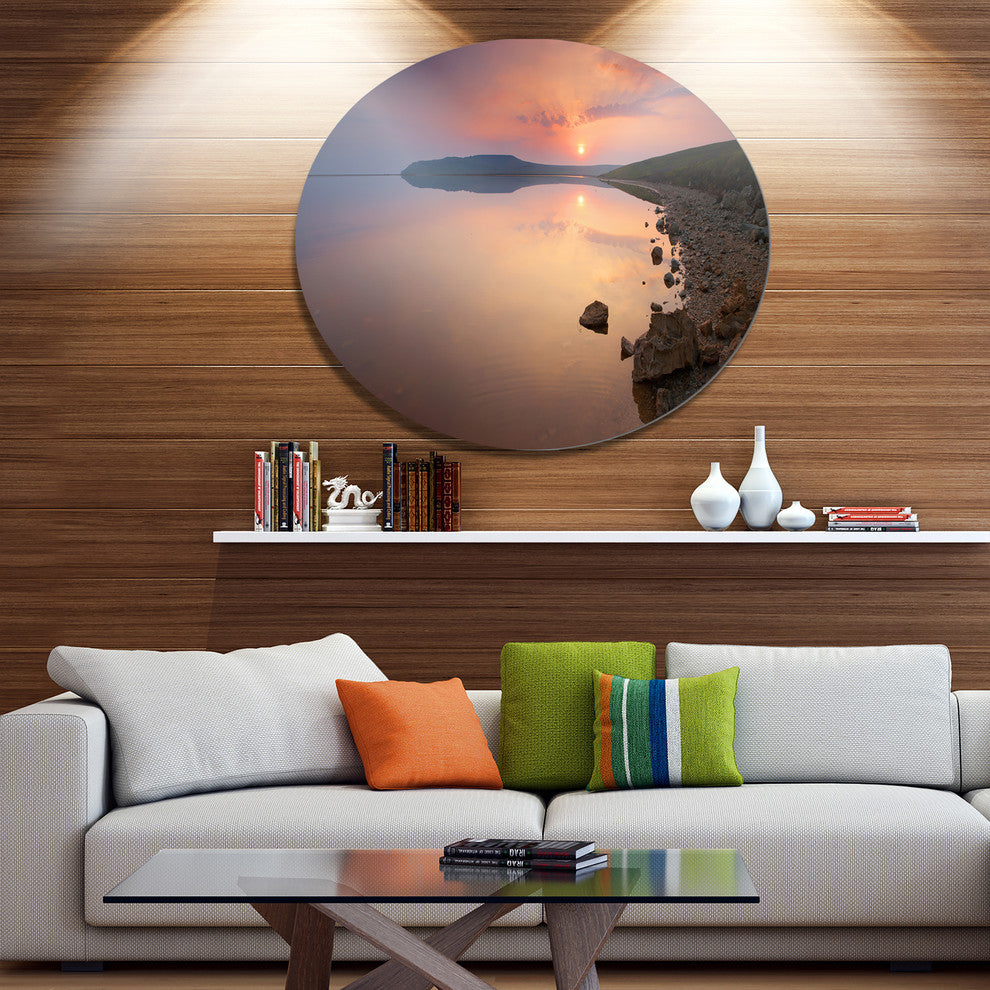 Beautiful Sunrise Over Tranquil Sea, Seashore Disc Metal Wall Art, 36"