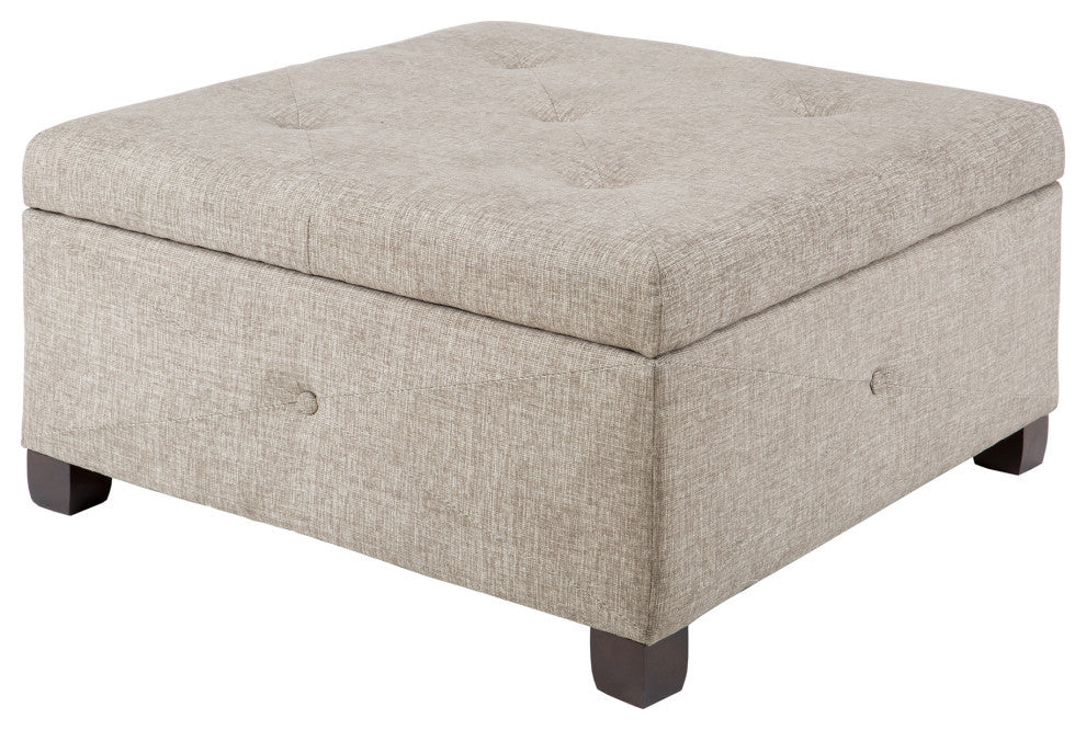 Madison Park Della Button Tufted Soft Close Storage Ottoman, Sand