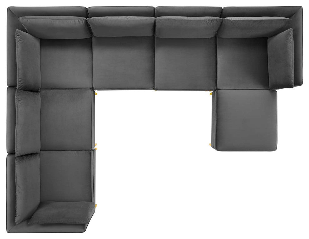 Sectional Sofa Set, Velvet, Gray, Modern, Living Lounge Hotel Hospitality